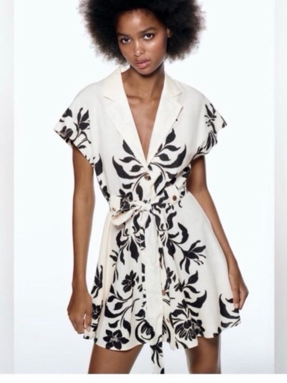 Zara Cream Mini Dress with Black Floral Print